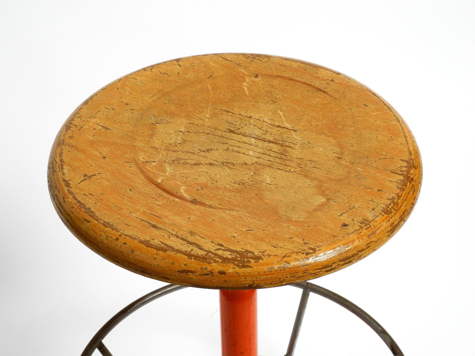 Rare Solid Italian Mid Century Industrial Metal Stool By Mautren In Rare Orange photo vinterior