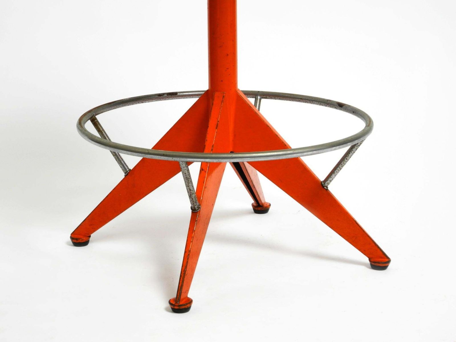 Rare Solid Italian Mid Century Industrial Metal Stool By Mautren In Rare Orange photo buy