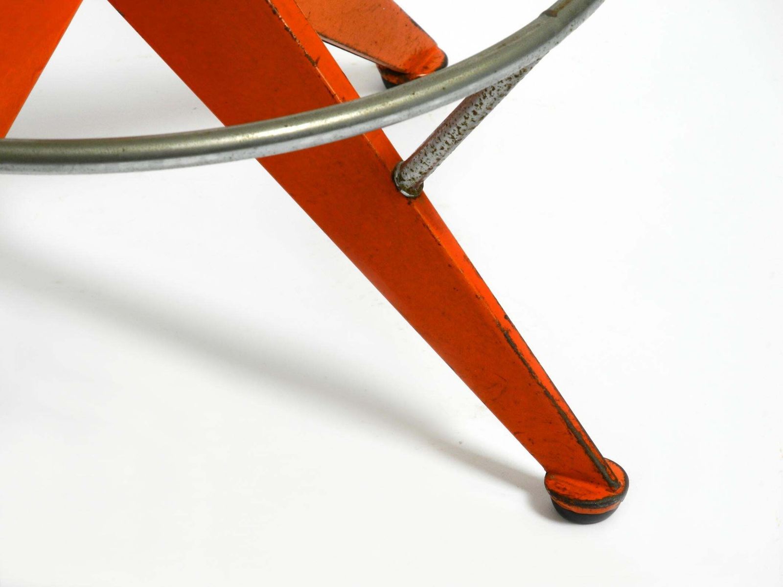 Furniture Rare Solid Italian Mid Century Industrial Metal Stool By Mautren In Rare Orange photo