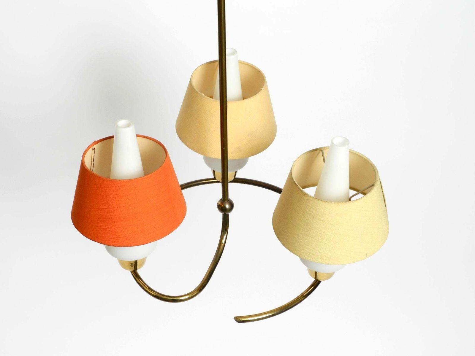 Mid Century Brass Ceiling Lamp With Glass And Fabric Shades By J. T. Kalmar photo 1753.0