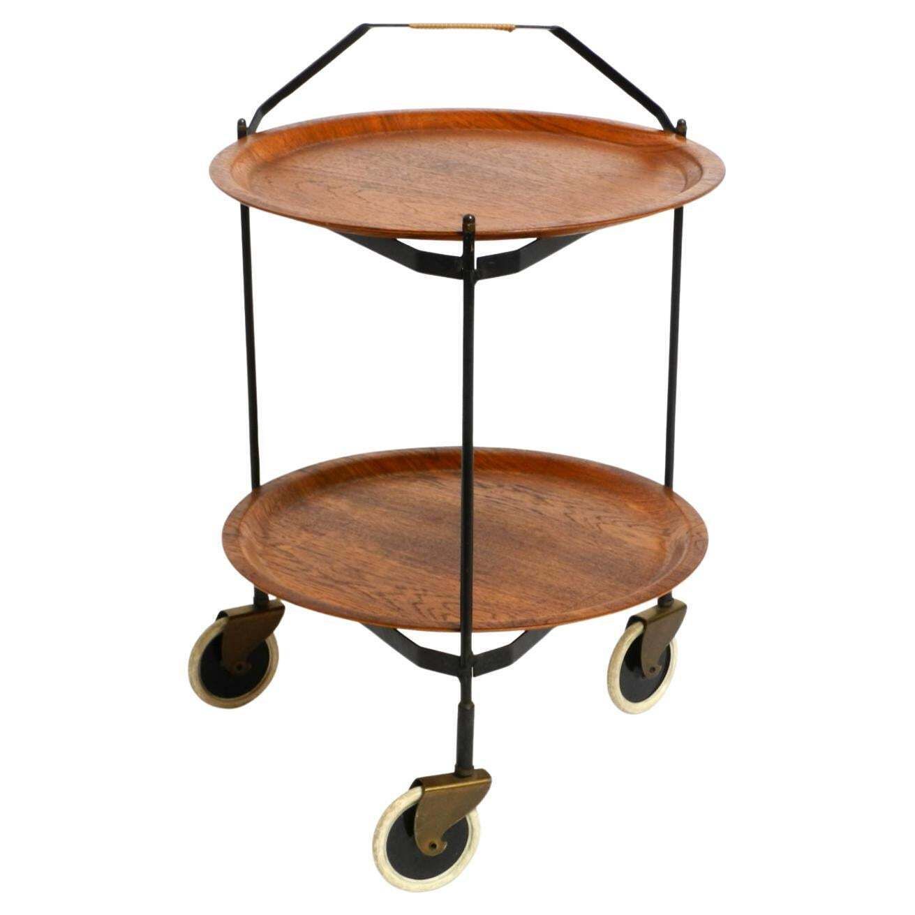 Beautiful Folding Mid Century Serving Trolley With Removable Teak Pagwood Trays