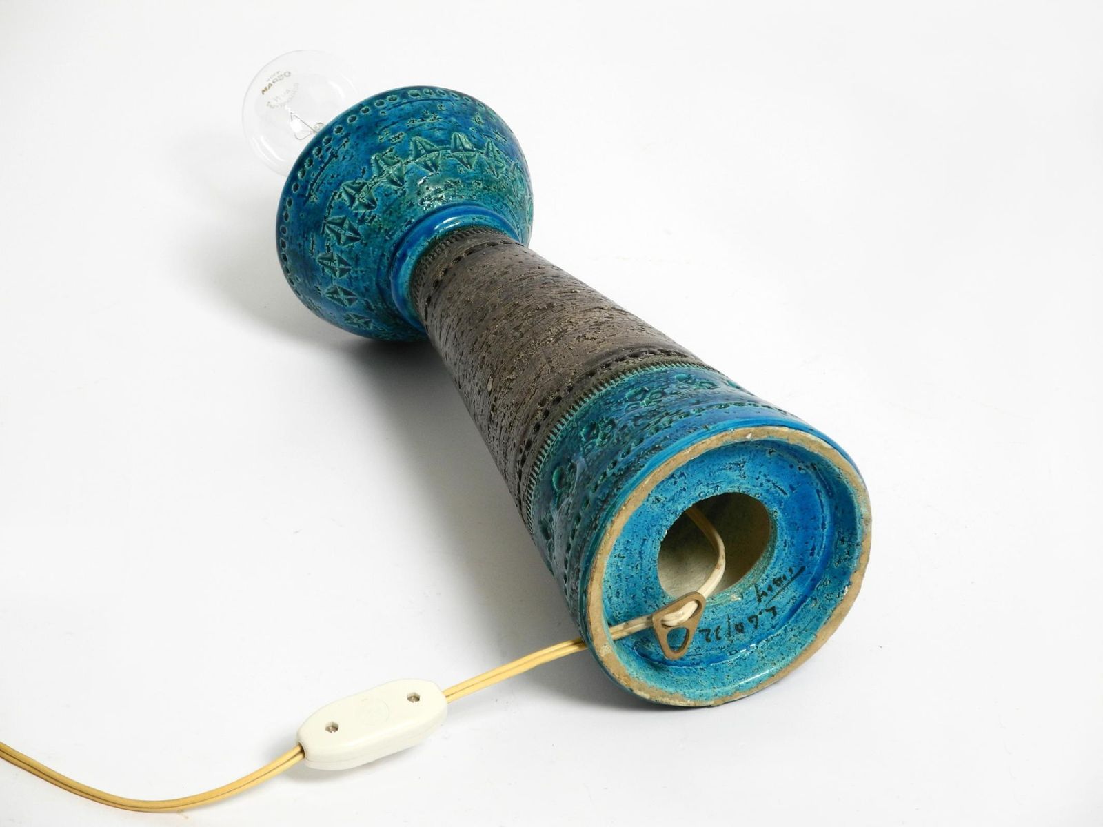 Lighting Beautiful 1960s Rimini Blue Ceramic Table Lamp By Aldo Londi For Bitossi Italy photo