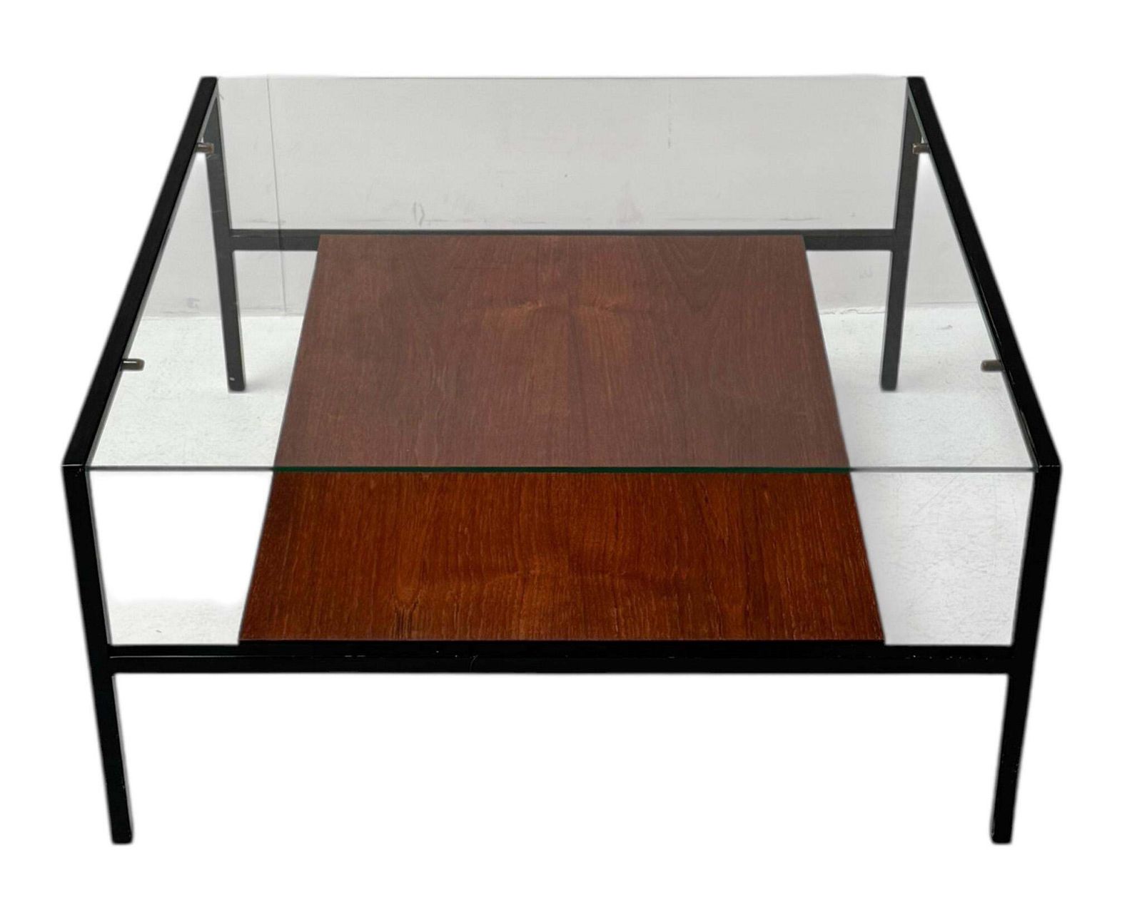 Mid Century Modern Coffee Table Cees Braakman Style With Glass Top, 1950s photo vintage
