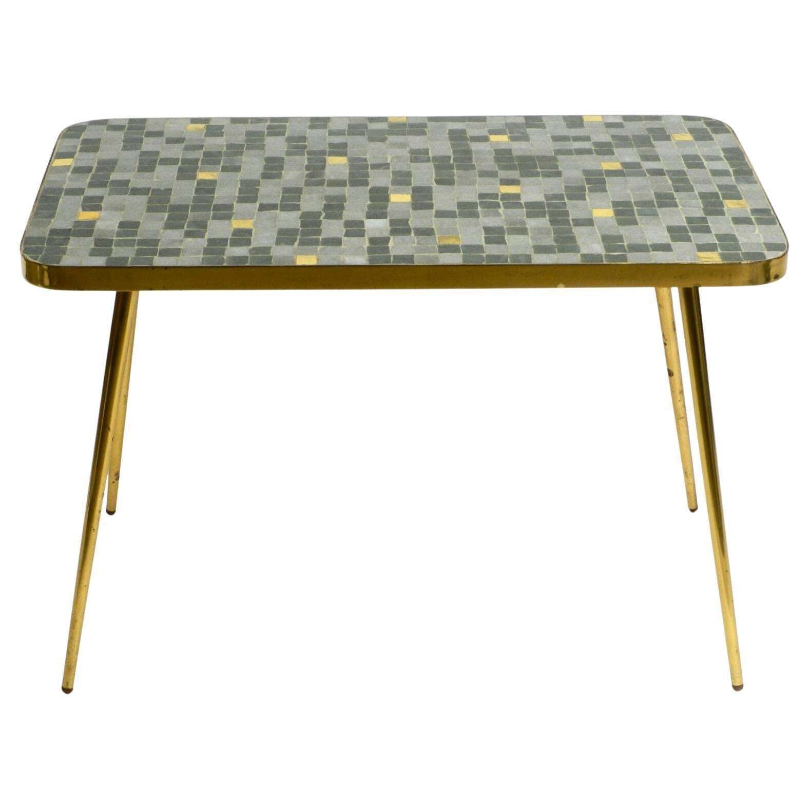 Mid Century Brass Side Table With Mosaic Surface By Münchener Zierspiegel