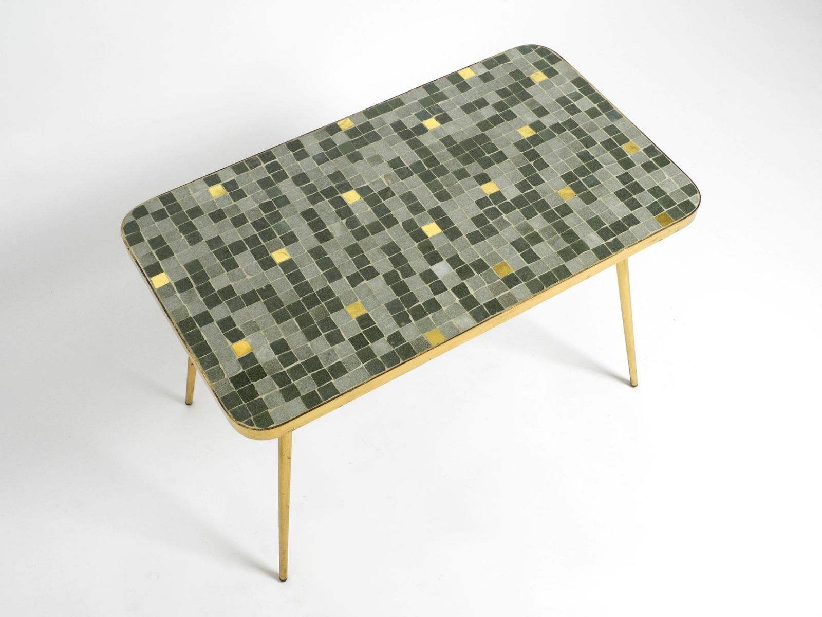 Mid Century Brass Side Table With Mosaic Surface By Münchener Zierspiegel photo furniture