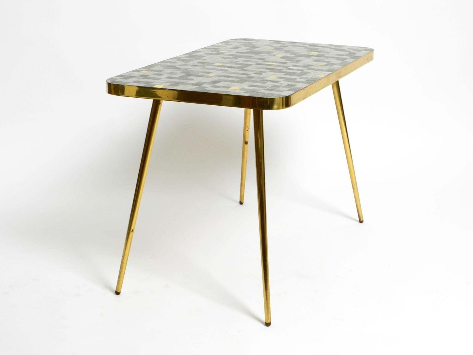 Mid Century Brass Side Table With Mosaic Surface By Münchener Zierspiegel photo for sale