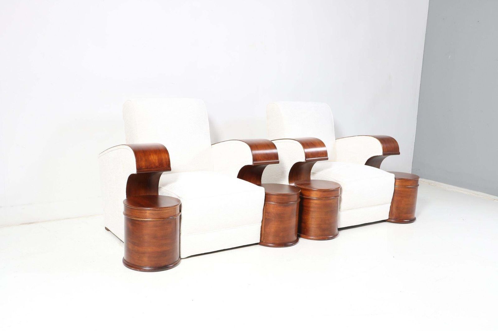 Pair Of French Art Deco Lounge Chairs With Bouclé, 1930s photo vintage