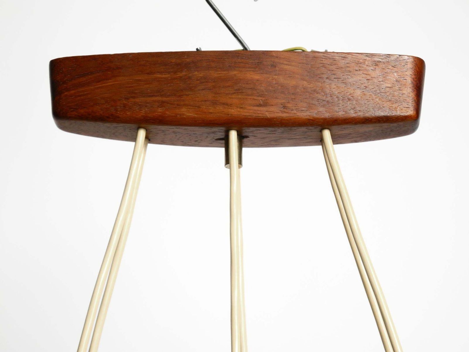 photo for sale 6 Armed Scandinavian 1960s Ceiling Lamp Made Of Teak And With Glass Shades