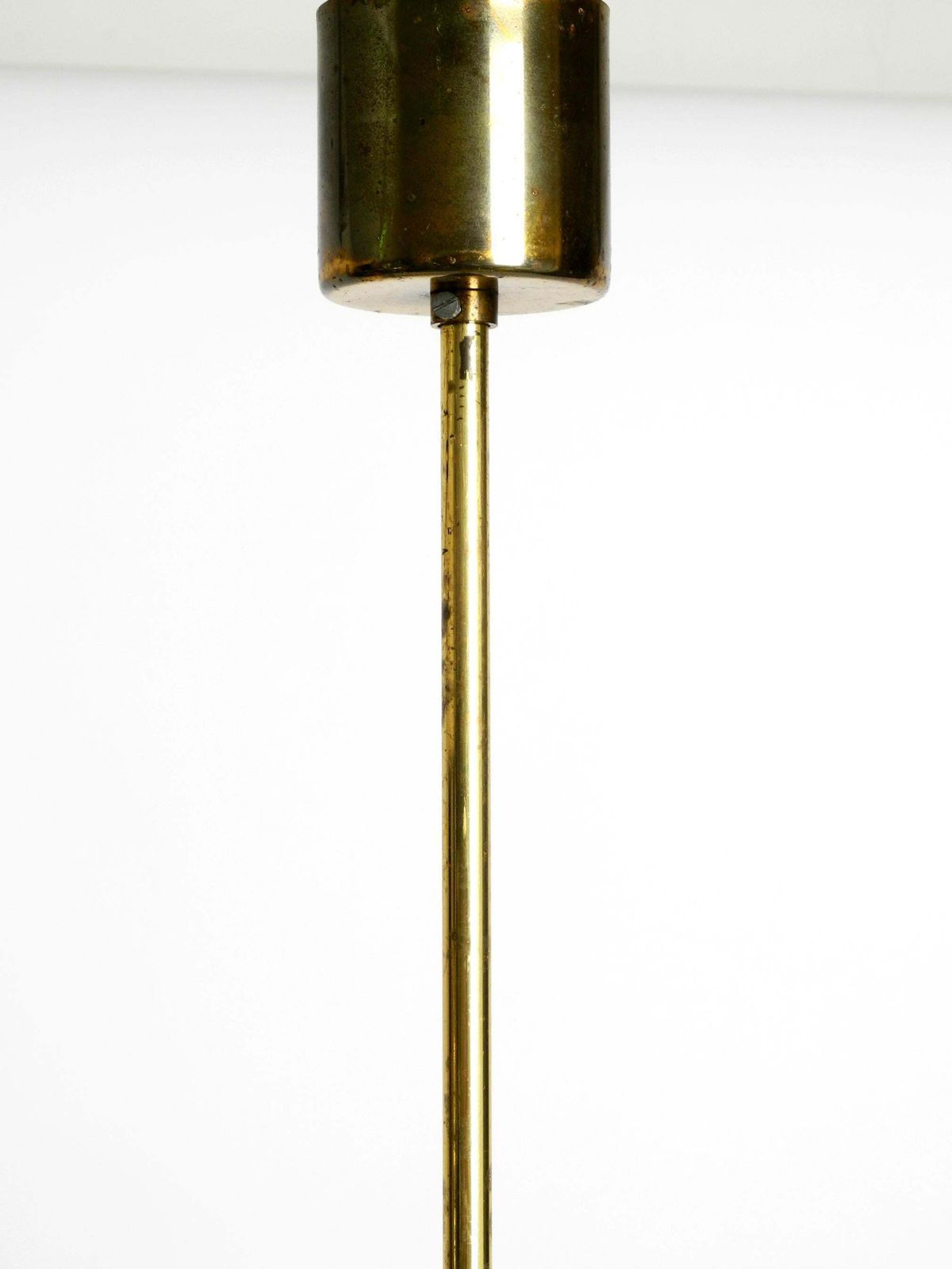 photo for sale Beautiful Three Staged 18 Arm Mid Century Brass Chandelier With A Long Brass Rod