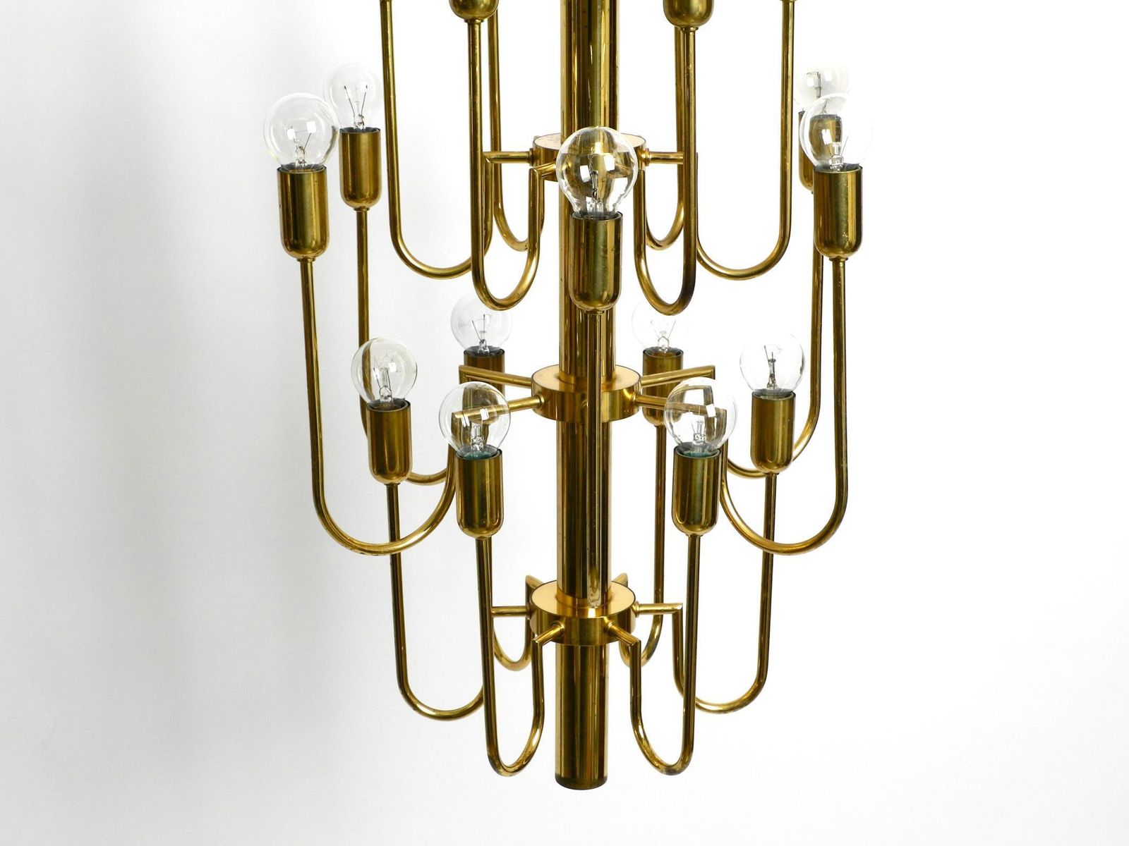 photo buy Beautiful Three Staged 18 Arm Mid Century Brass Chandelier With A Long Brass Rod