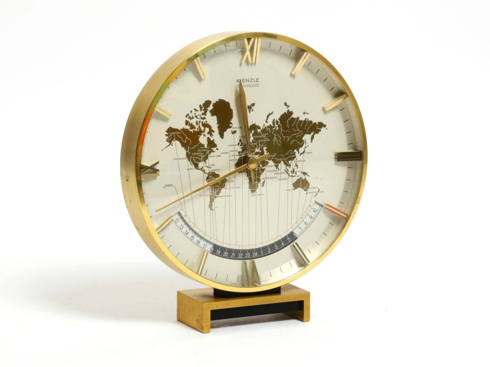 Large Battery Operated Brass World Clock Heinrich Möller For Kienzle From 1978 photo furniture