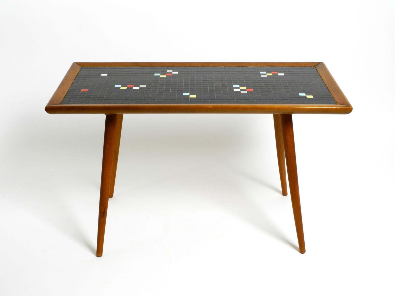 Beautiful Long Mid Century Walnut Wood Coffee Table With A Mosaic Surface photo furniture