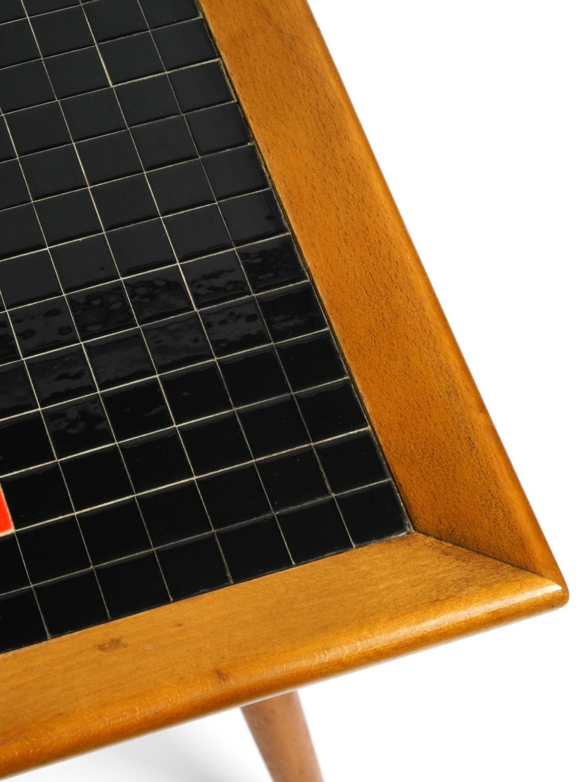photo furniture Beautiful Long Mid Century Walnut Wood Coffee Table With A Mosaic Surface