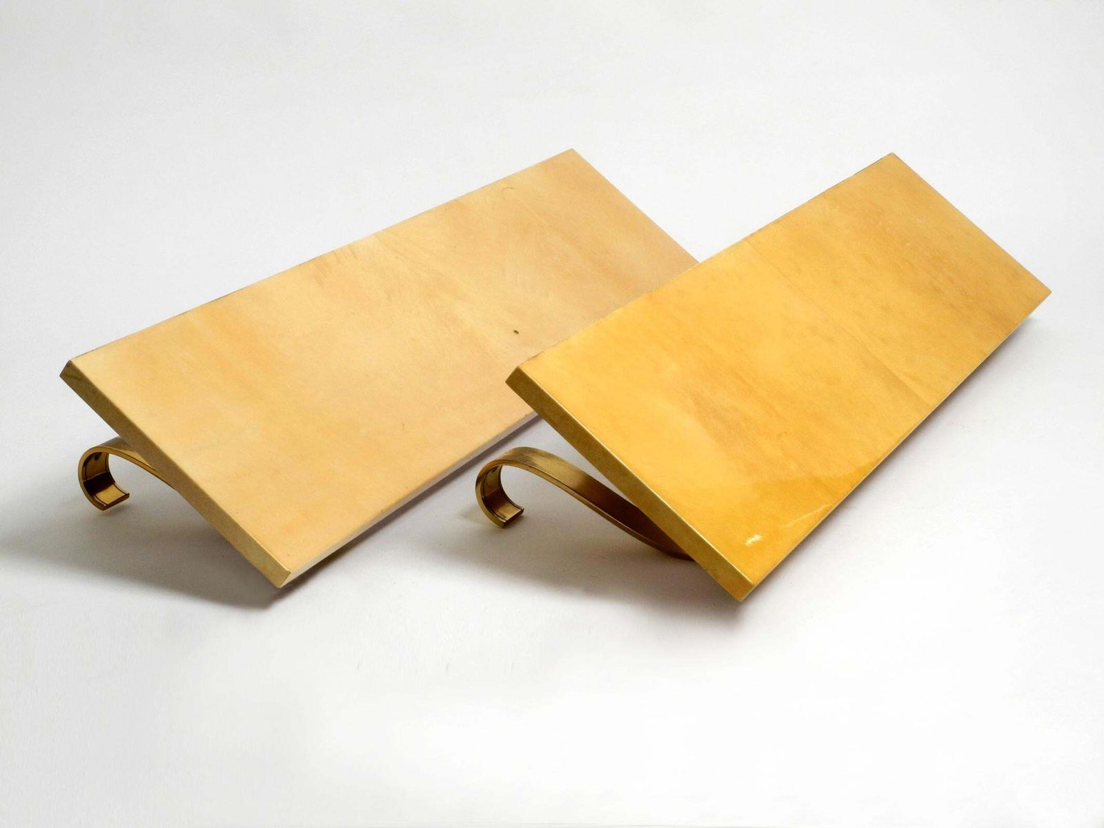 Two Beautiful, Very Rare 1960s Large Aldo Tura Shelves Made Of Wood And Goatskin photo furniture