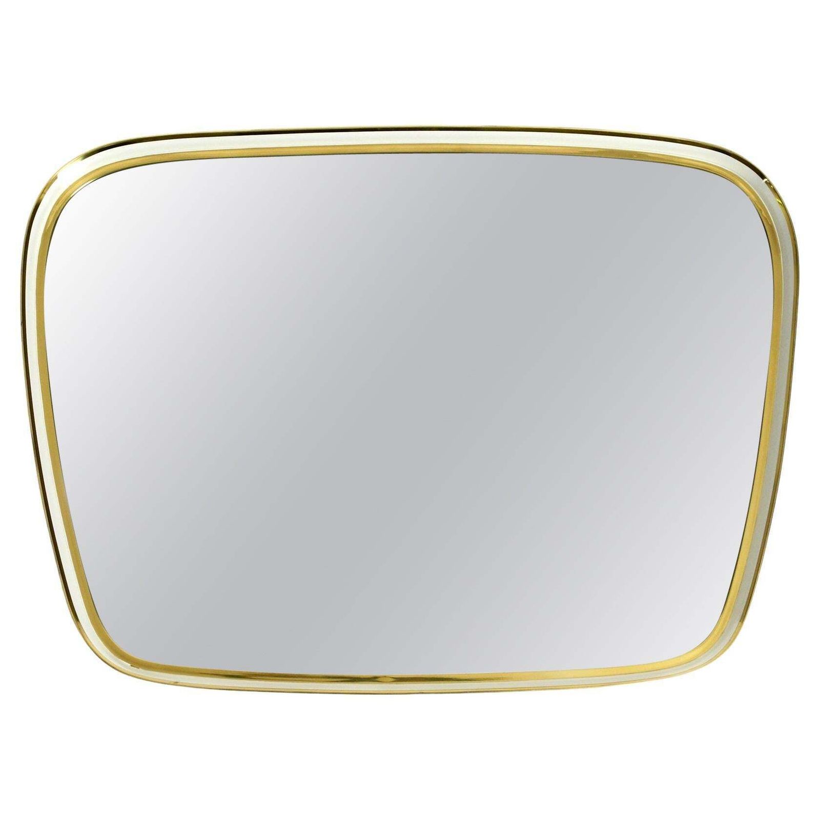 Huge Mid Century Modern "Zier Form" Wall Mirror With Heavy Brass Frame