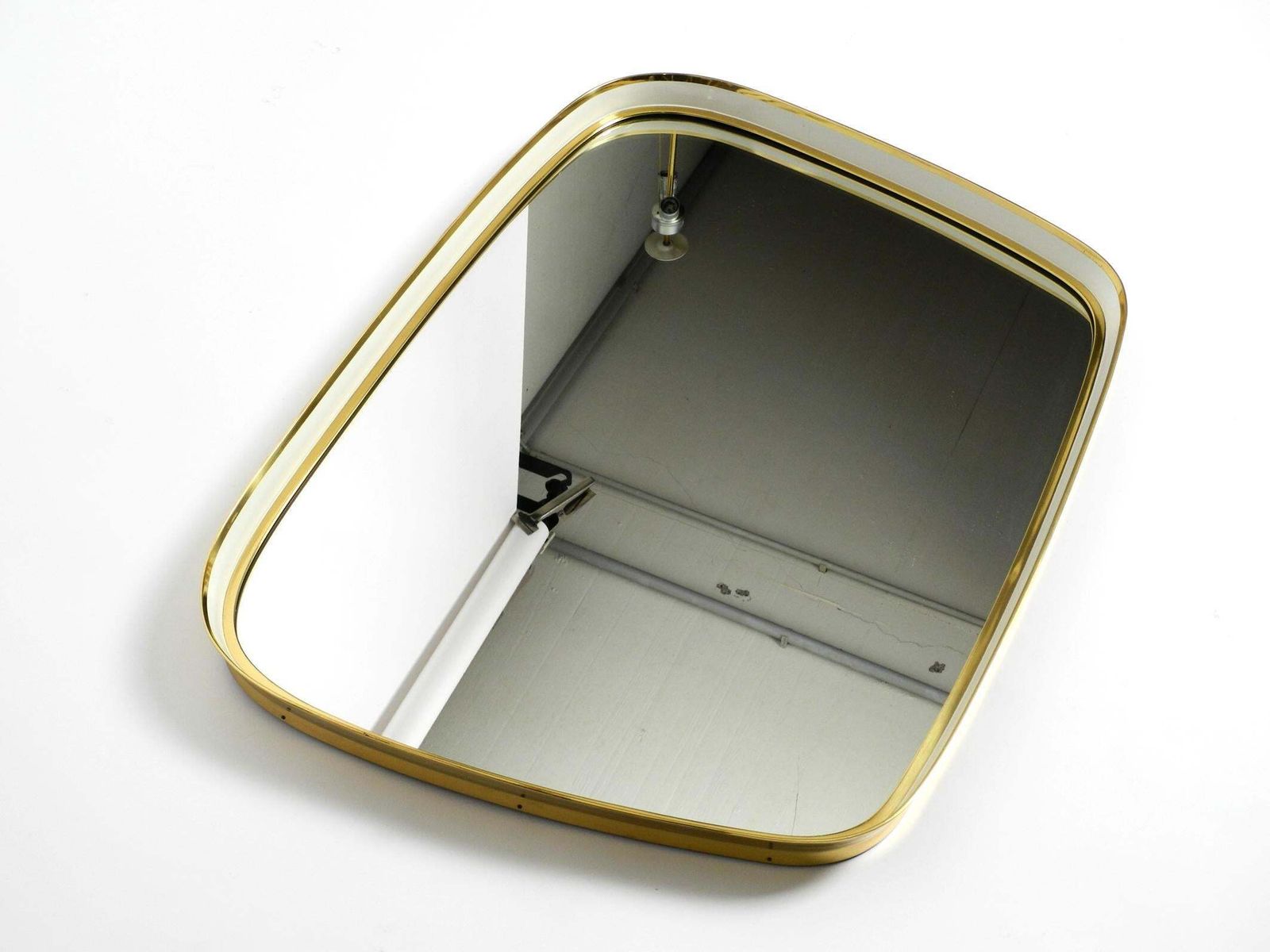 Huge Mid Century Modern "Zier Form" Wall Mirror With Heavy Brass Frame photo for sale