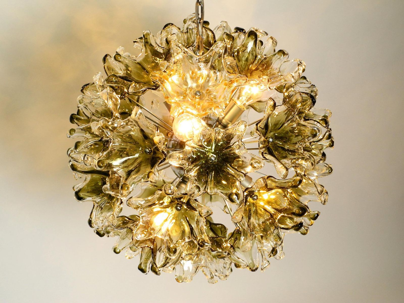 Large Unique Italian Xxl 1960s Pendant Lamp With Murano Glass Flowers By Veart photo 5069.0