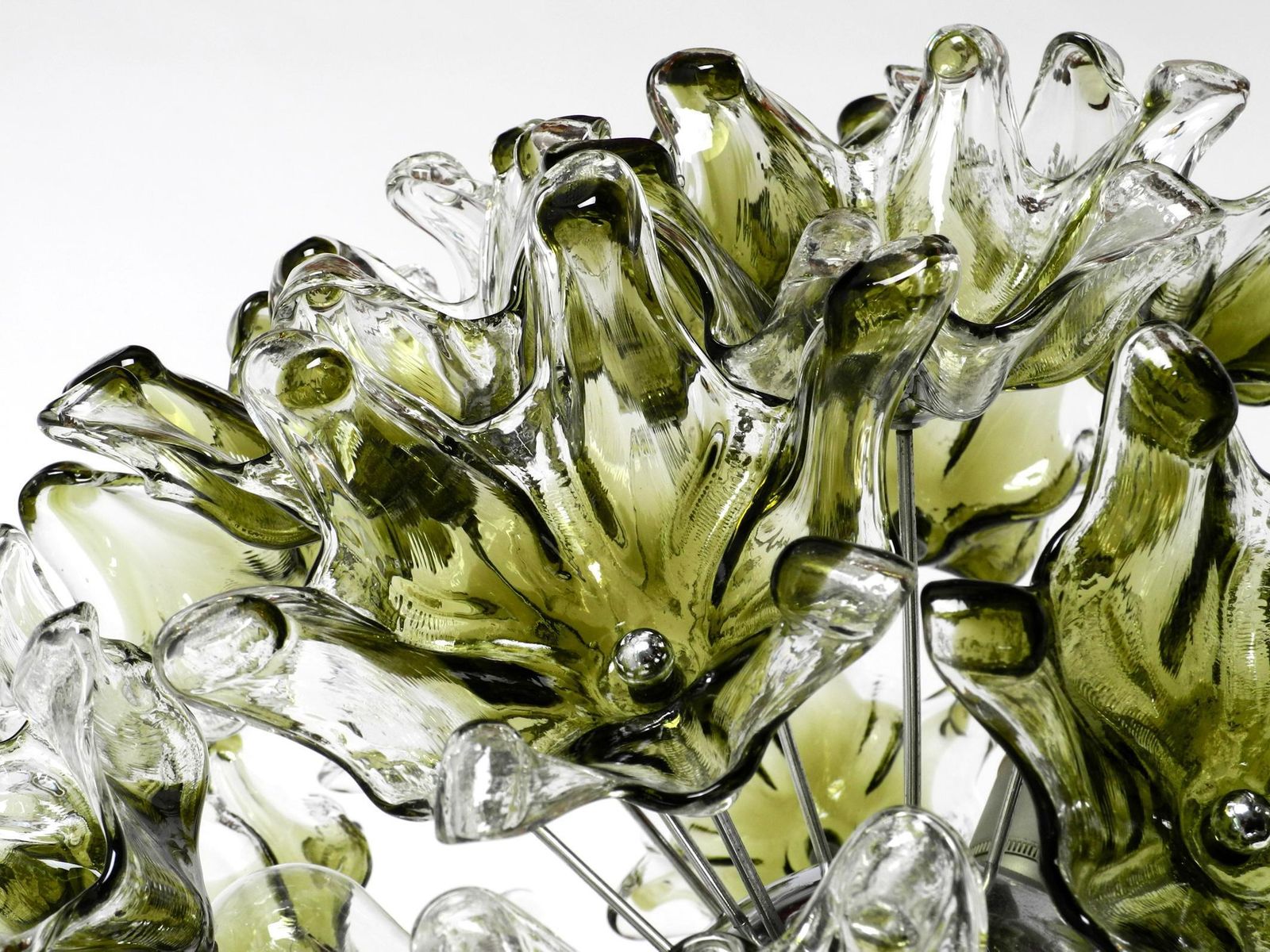 Large Unique Italian Xxl 1960s Pendant Lamp With Murano Glass Flowers By Veart photo buy