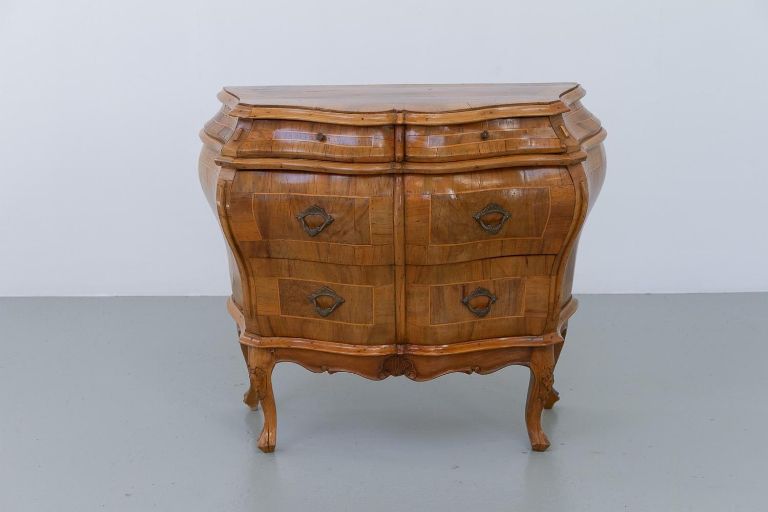 Italian Olive Wood Bombe Chest Of Drawers Rococo Style, 1950s. photo furniture