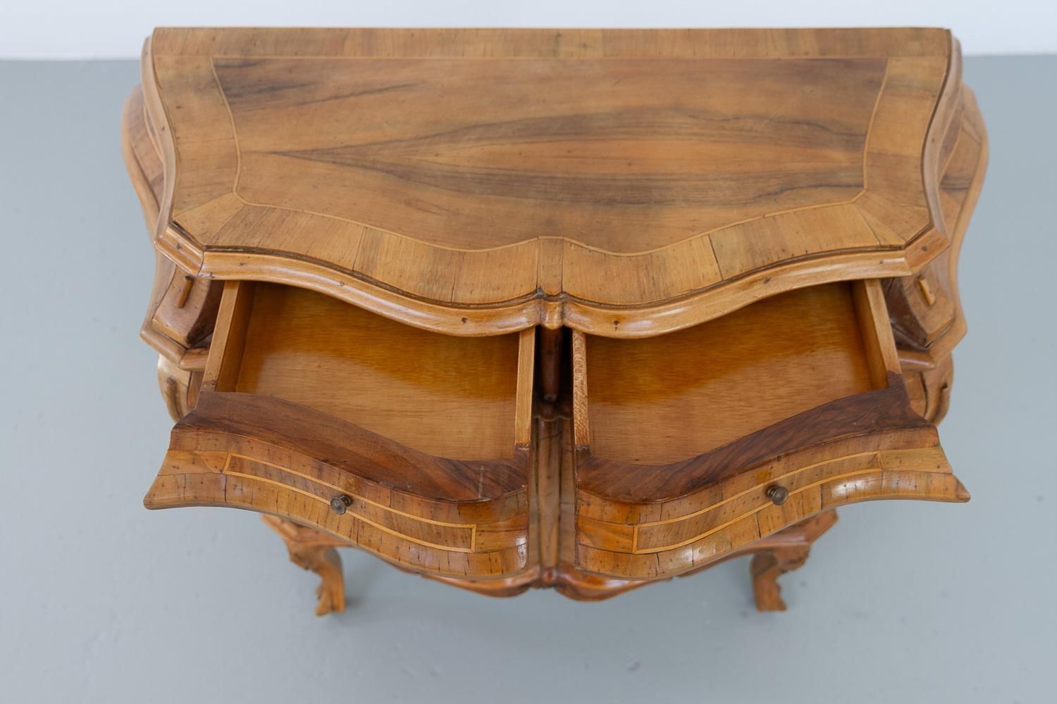 Italian Olive Wood Bombe Chest Of Drawers Rococo Style, 1950s. photo for sale