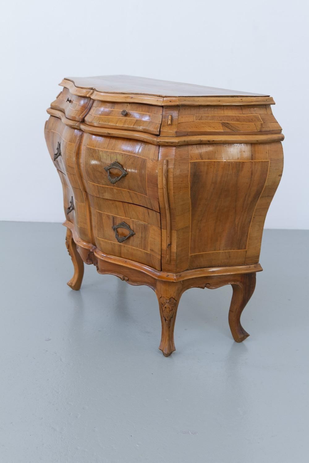 Italian Olive Wood Bombe Chest Of Drawers Rococo Style, 1950s. photo buy