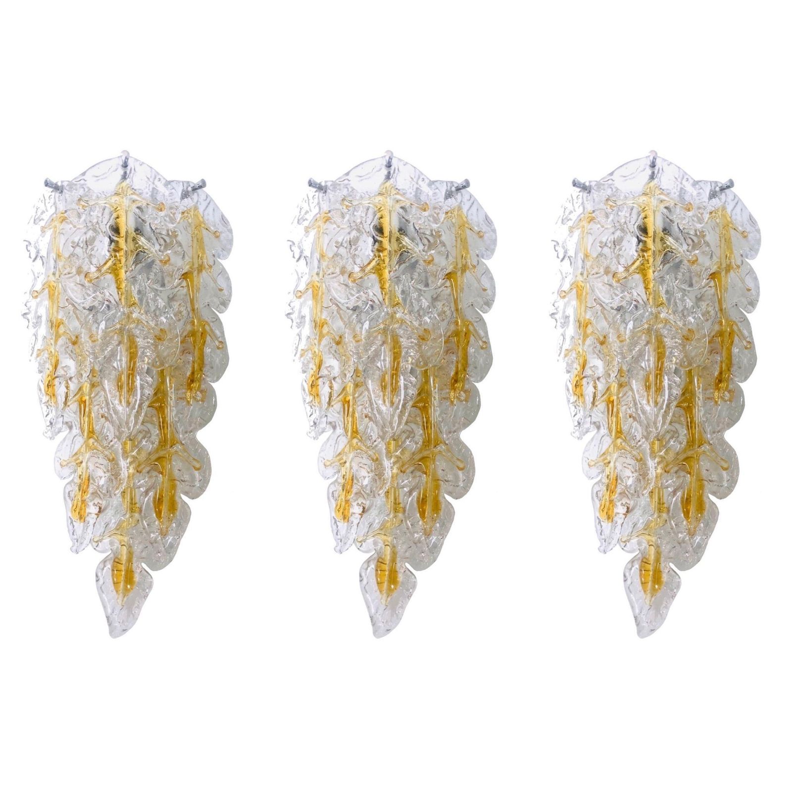 Italian Midcentury Set Of Six Murano Leaf Glass Wall Sconces By Mazzega, 1970s photo buy