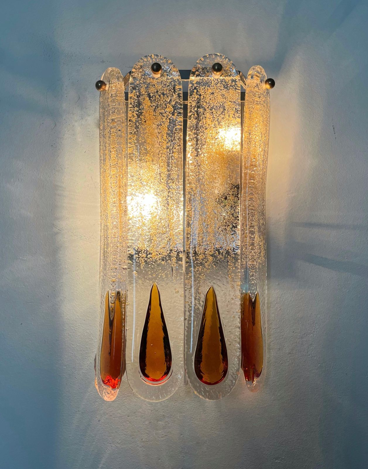 Italian Mid Century Amber Murano Glass Wall Sconce By Mazzega, 1970s photo buy