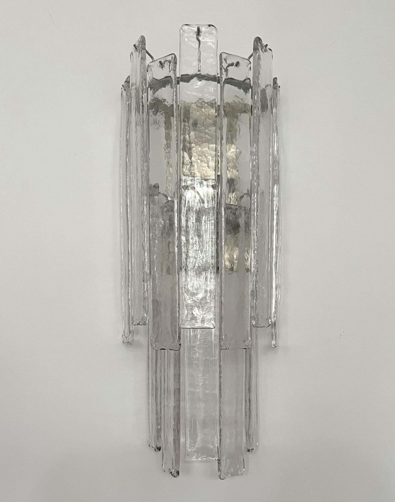 Italian Midcentury Long Clear Murano Pair Of Wall Sconces By Mazzega, 1970s photo for sale