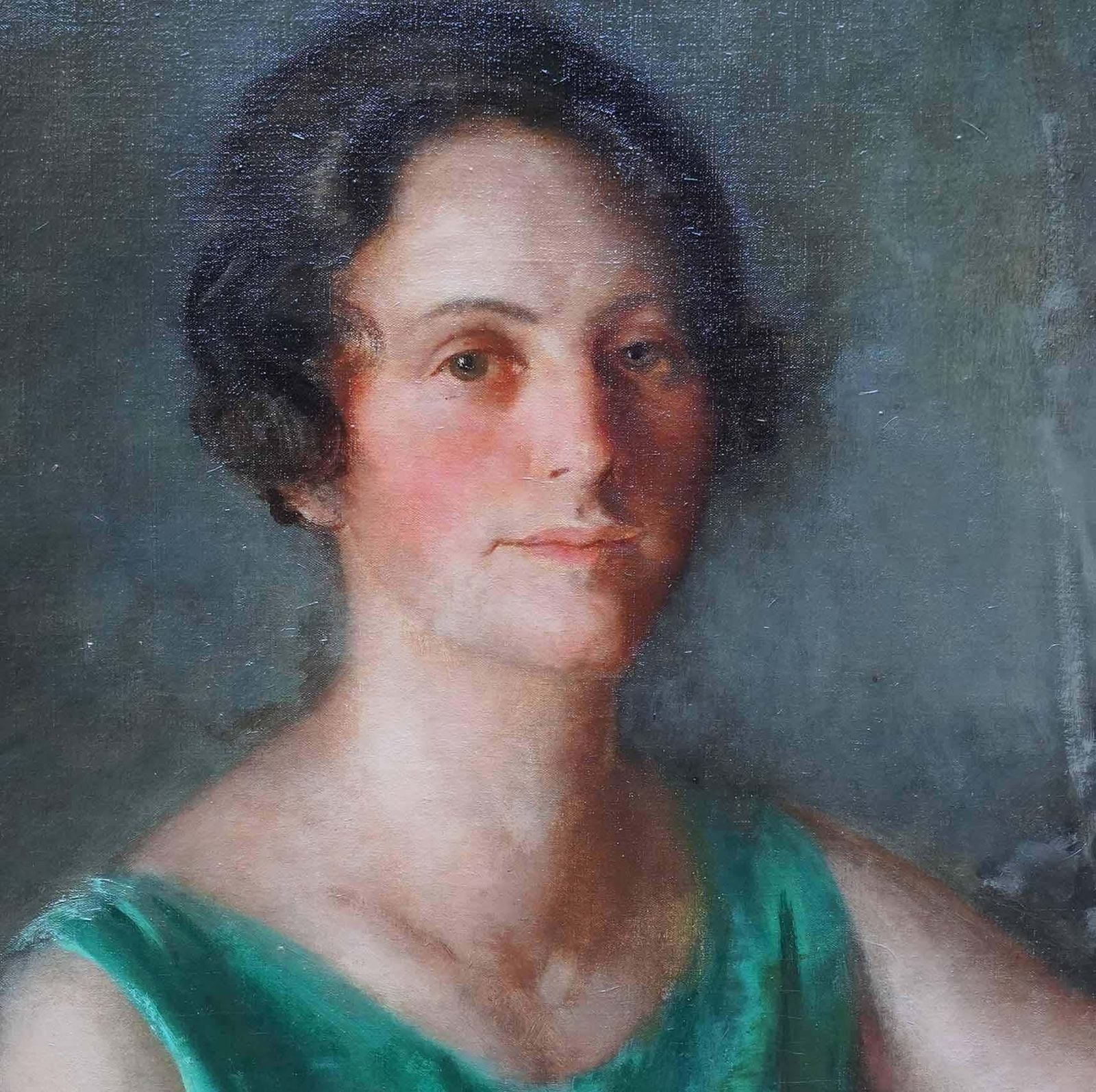 Walter Westley Russellportrait Of Mrs Guy Houlder In Green Dress   British Exhib Art Deco Oil Painting1927 photo 7137.0