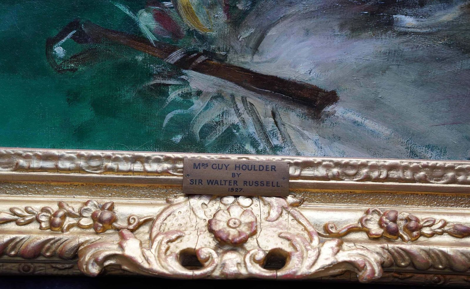 photo for sale Walter Westley Russellportrait Of Mrs Guy Houlder In Green Dress   British Exhib Art Deco Oil Painting1927