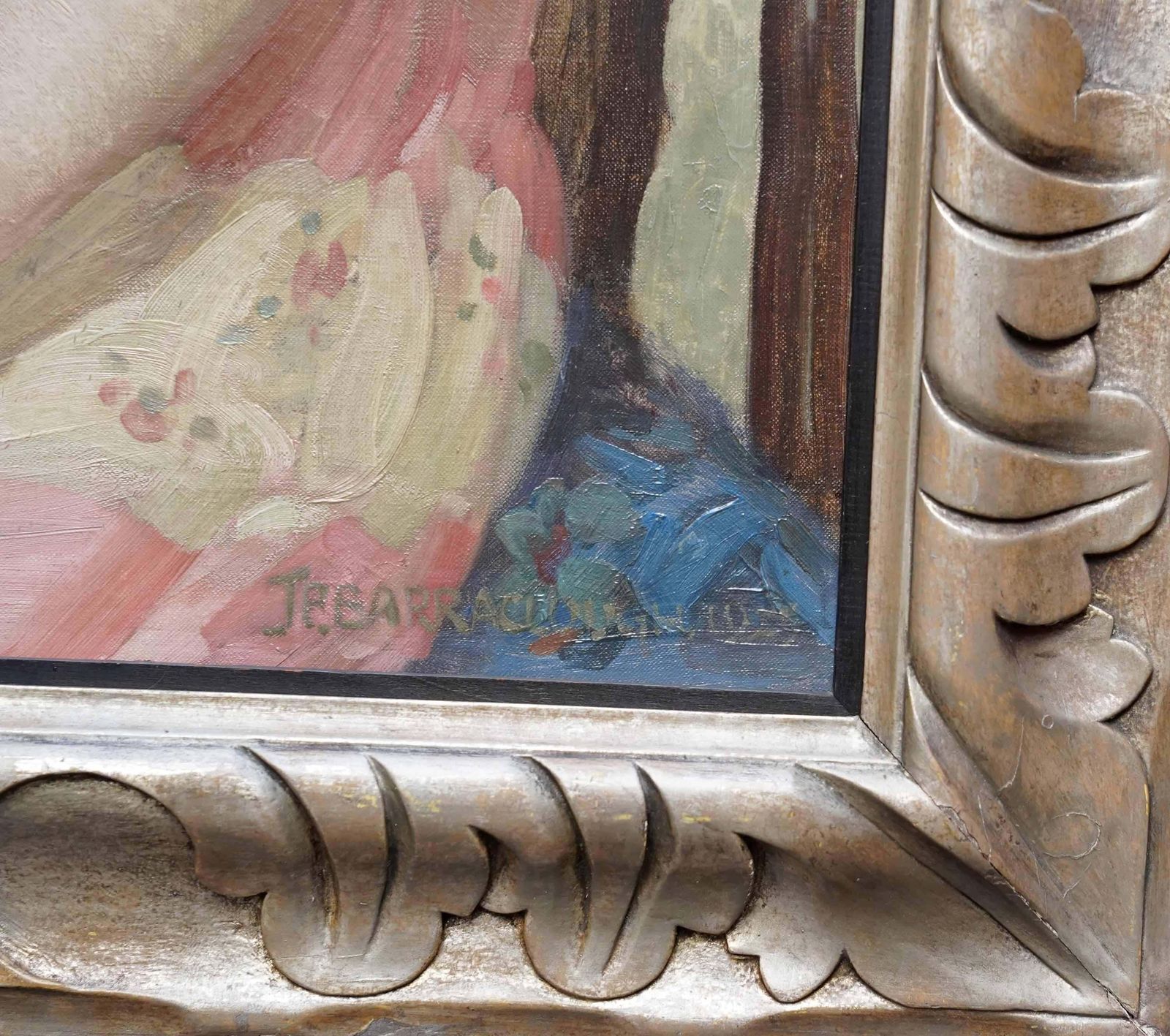 photo for sale James P Barracloughportrait Of A Lady In Pink Dress   British 1920's Art Deco Portrait Oil Painting1923