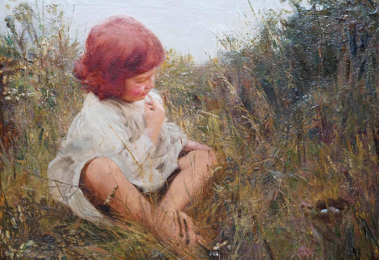 photo vinterior Charles Simsportrait Of Alan Sims With Bird Nest   British Edwardian Art Oil Paintingcirca 1910