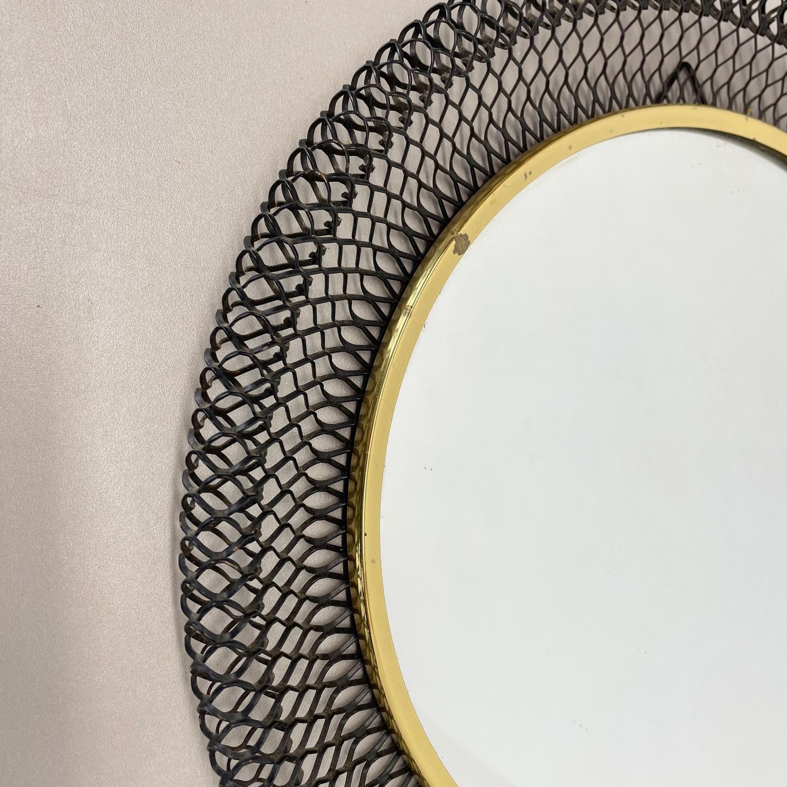 Original 34cm French Mategot Style Bauhaus Metal Wall Mirror, France 1950s photo vinterior
