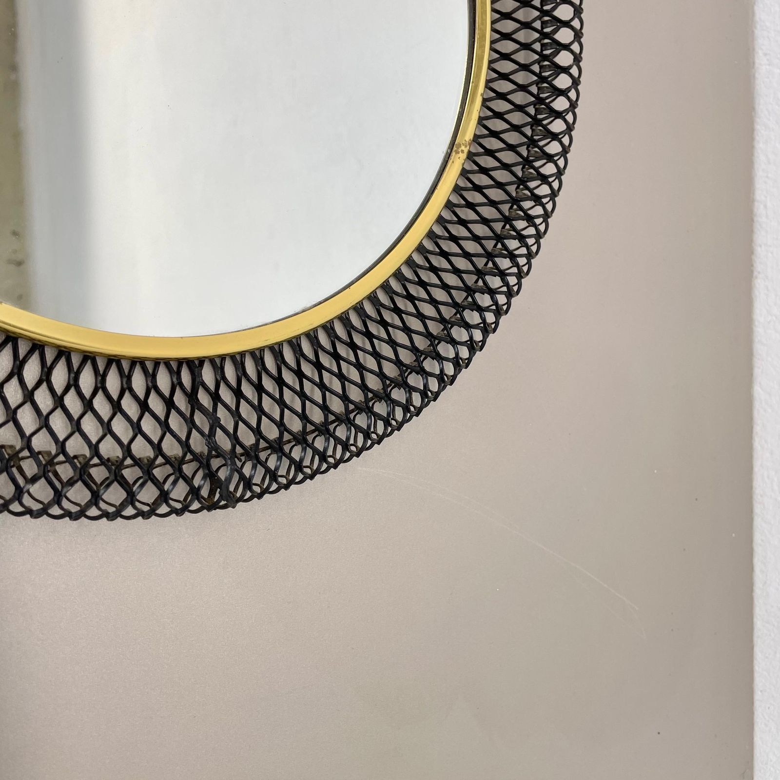 Original 34cm French Mategot Style Bauhaus Metal Wall Mirror, France 1950s photo vintage