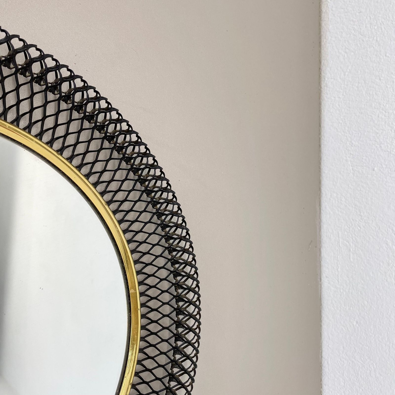 photo furniture Original 34cm French Mategot Style Bauhaus Metal Wall Mirror, France 1950s