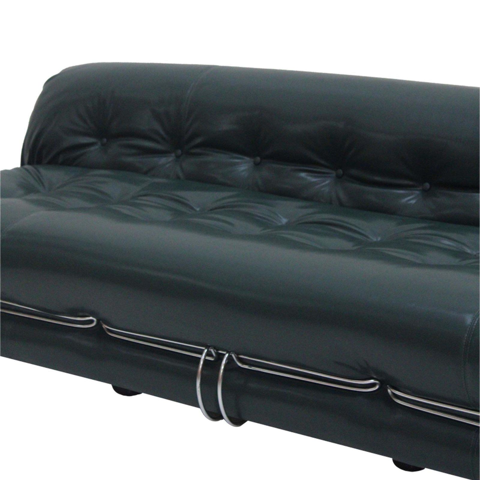 Soriana Sofa By Tobia Scarpa For Cassina, Italy 1960s, Green Leather And Steel photo 11958.0