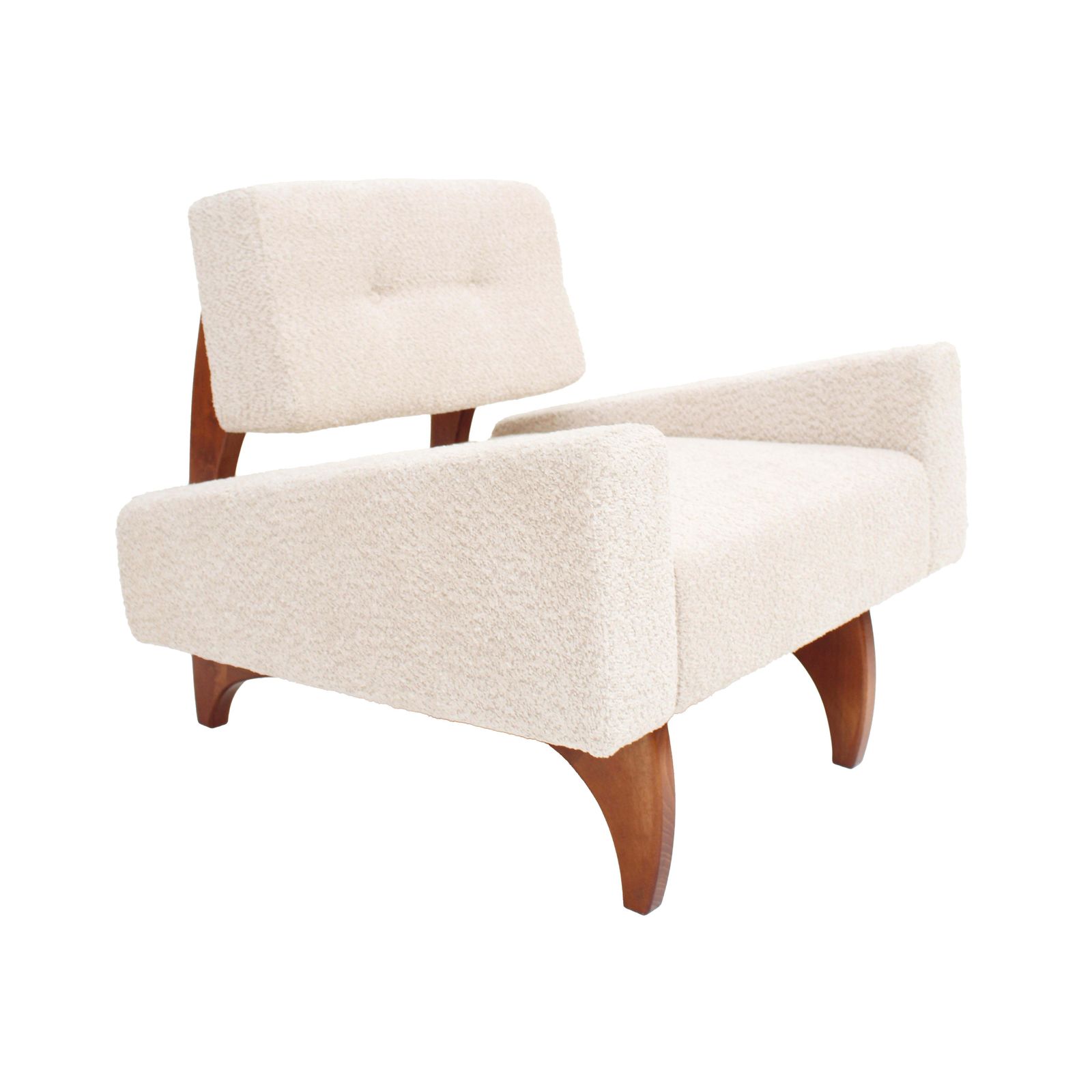 Pair Of Italian Contemporary Walnut Armchairs With White Bouclé Upholstery photo vintage