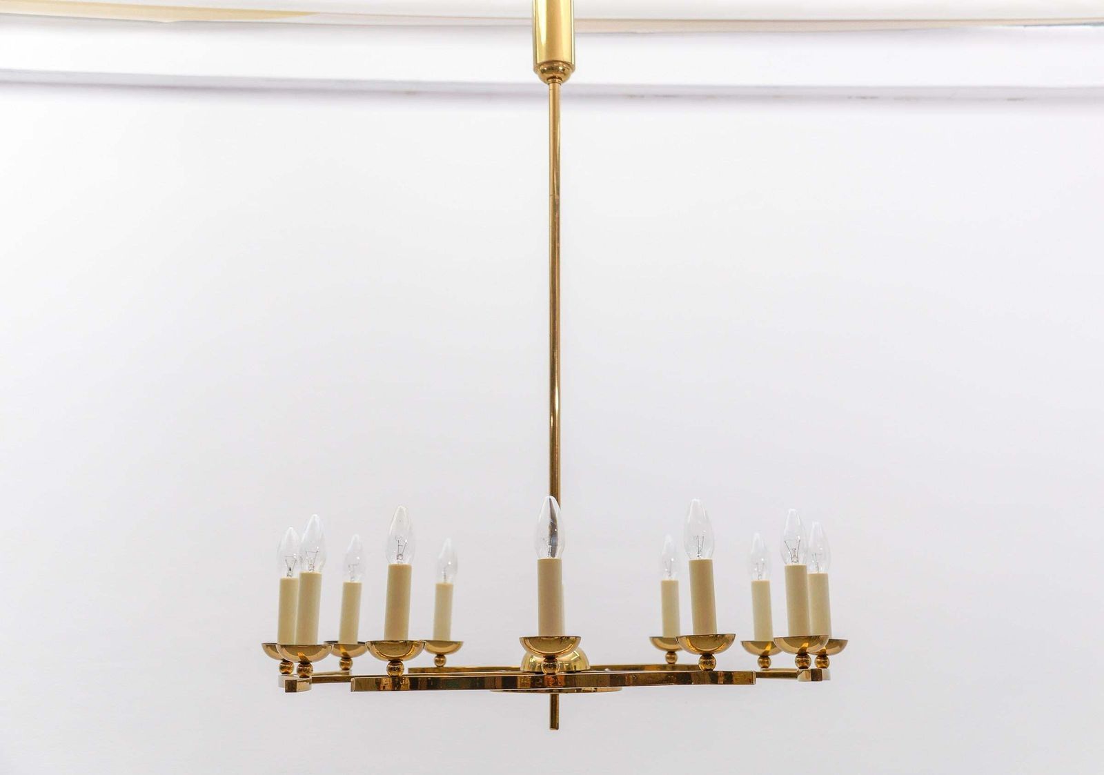 Amazing Huge Chandelier In Brass, Vereinigte Werkstätten München, 1950s Germany photo for sale