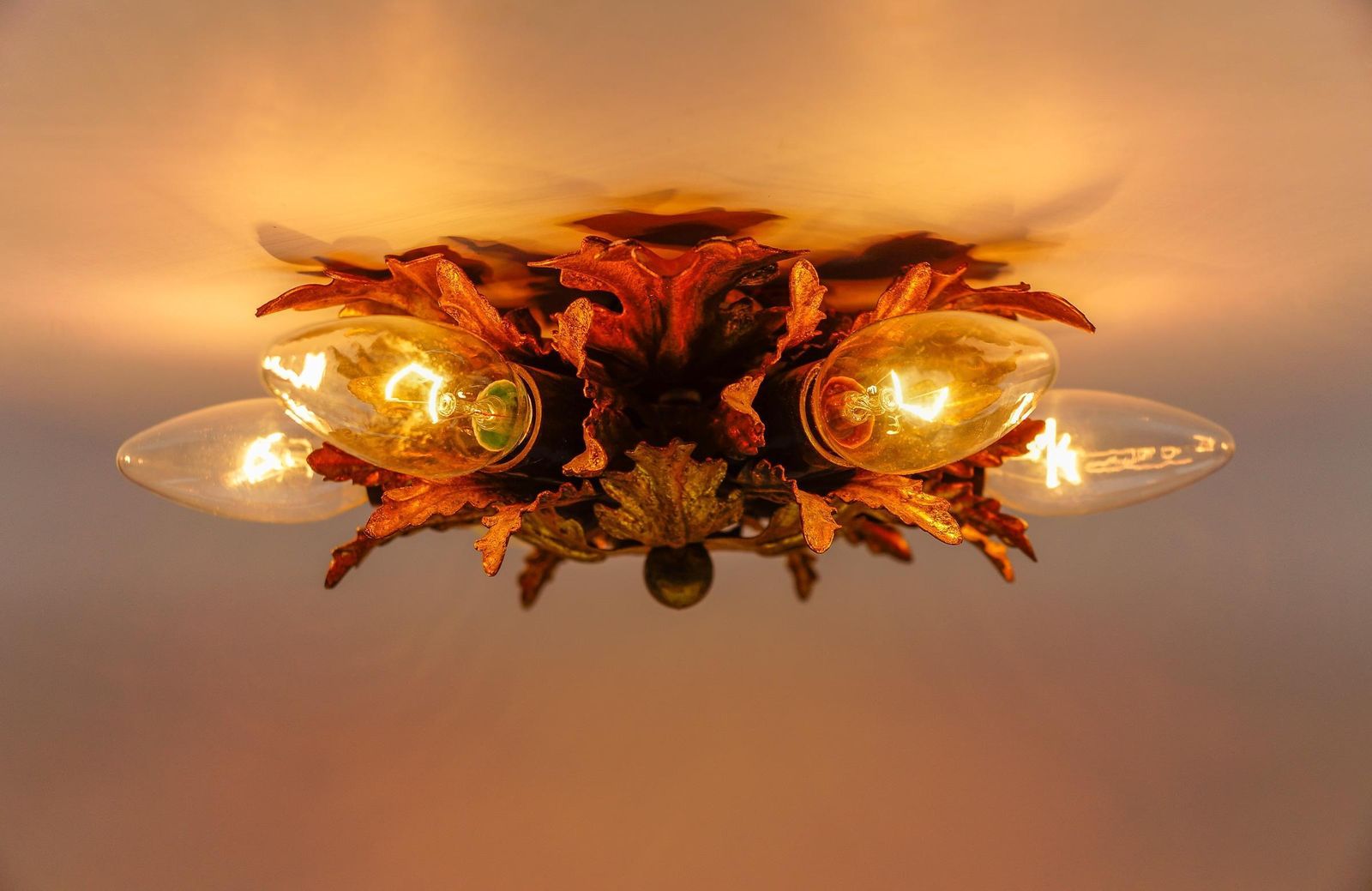 photo for sale Florentine Ceiling Lamp By Banci Firenze In Gold, 1960s Italy