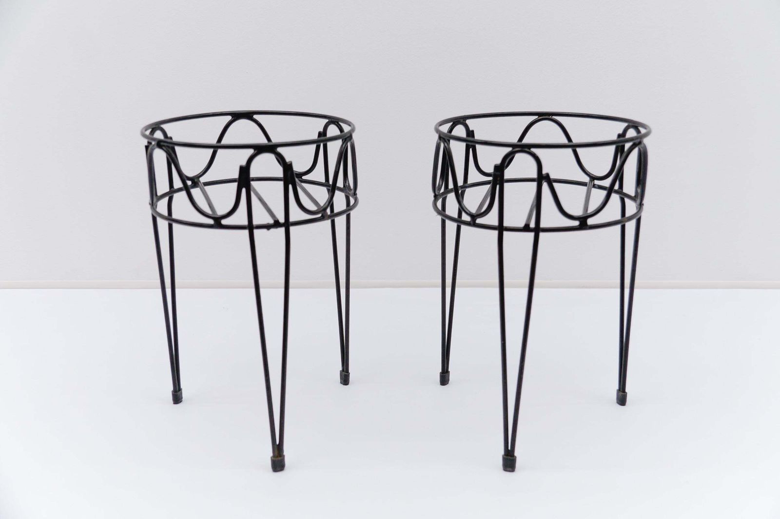 Set Of Four Mid Century Modern String Metal Flower Stands, 1950s Sweden photo vintage