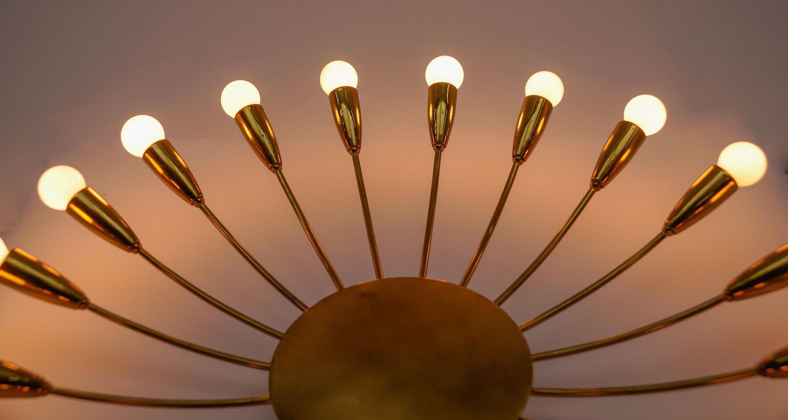photo for sale Large Mid Century Modern 20 Arm Brass Sputnik Lamp, Germany, 1950s