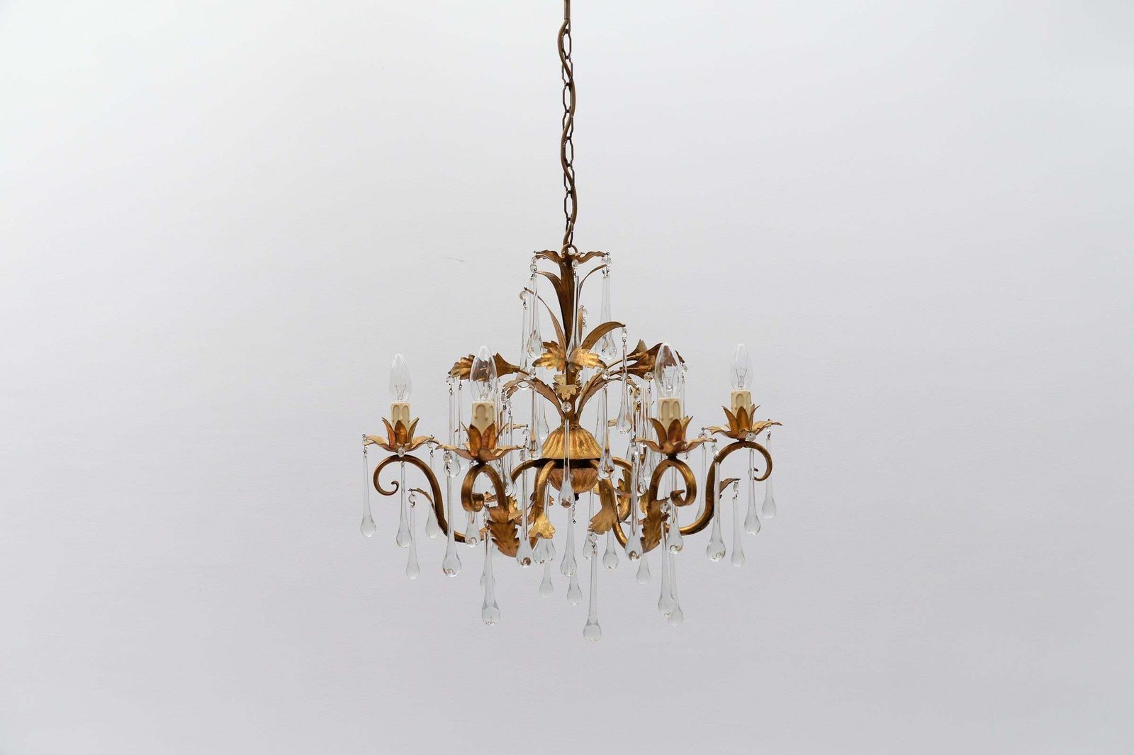 Huge Floral 6 Light Ceiling Lamp With Crystal Drops By Hans Kögl, Germany, 1970s photo for sale