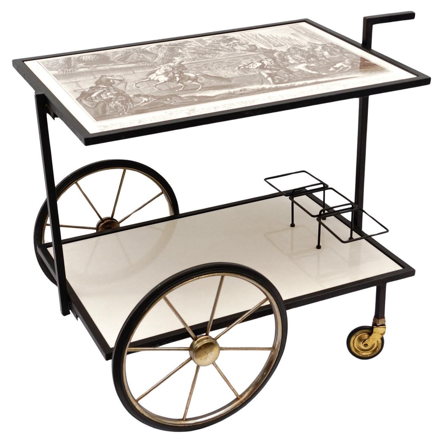 Simple And Elegant Metal Bar Cart Serving Trolley, "Changieren", 1960s Germany