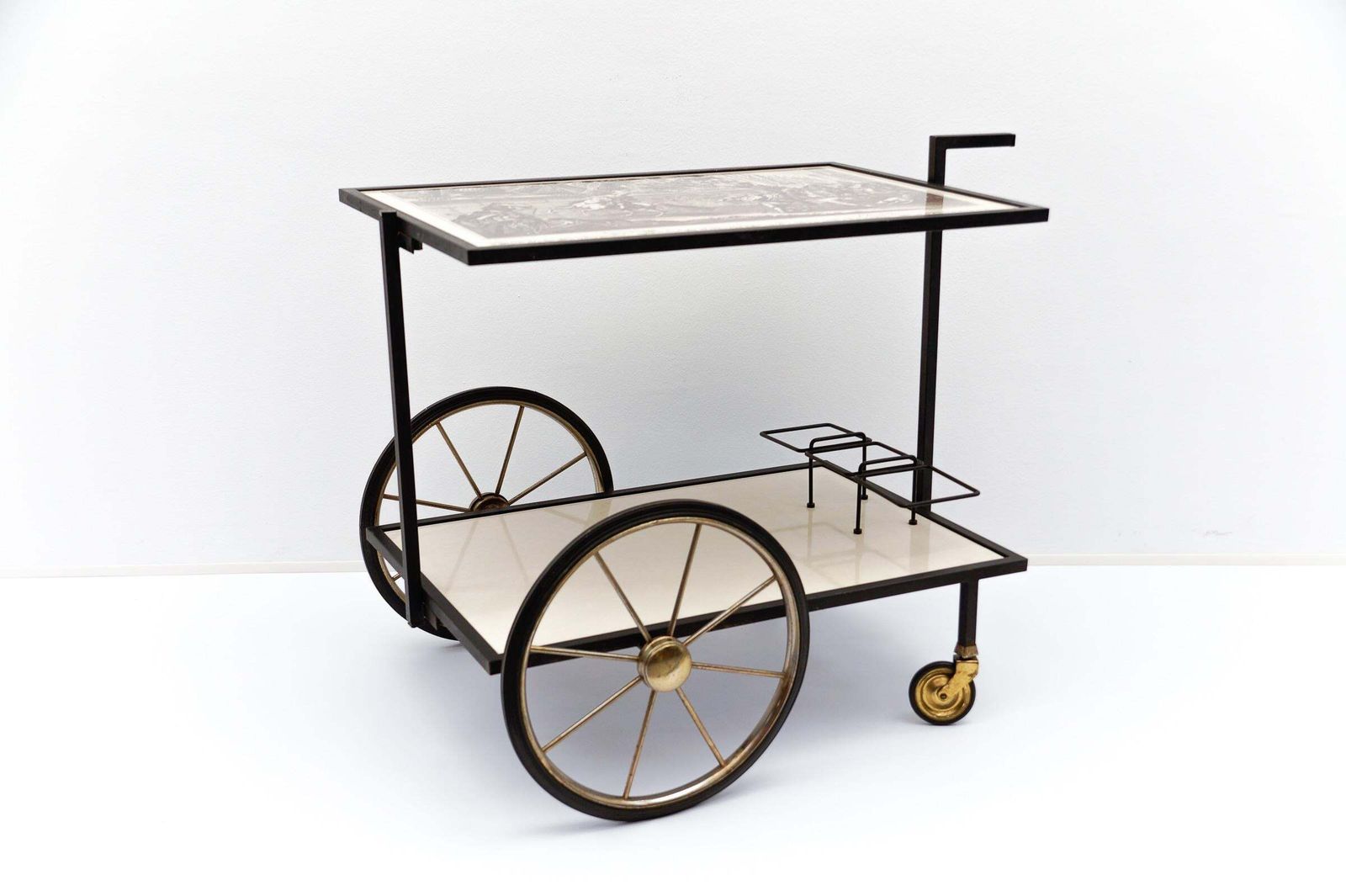 Simple And Elegant Metal Bar Cart Serving Trolley, "Changieren", 1960s Germany photo for sale