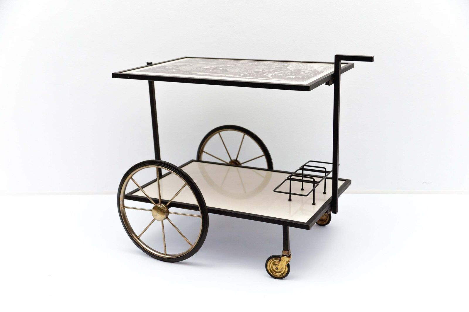 Simple And Elegant Metal Bar Cart Serving Trolley, "Changieren", 1960s Germany photo vinterior