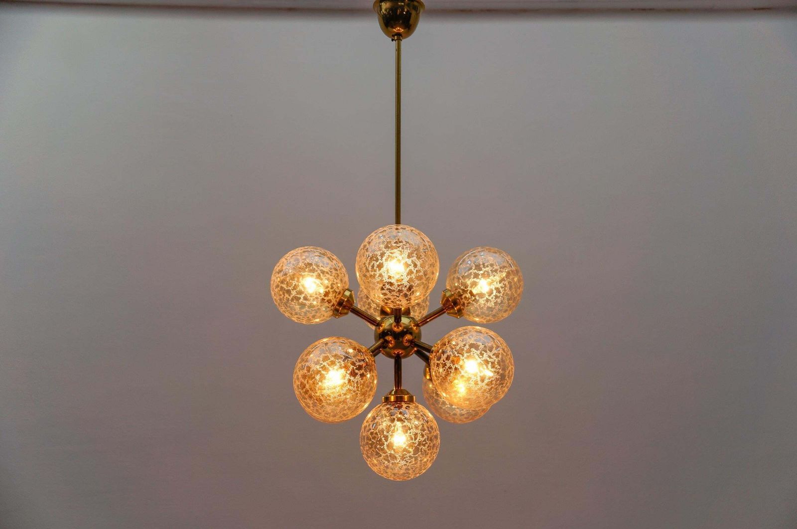 Mid Century Modern Ceiling Lamp With 9 Amber Glasses, 1960s Italy photo Lighting
