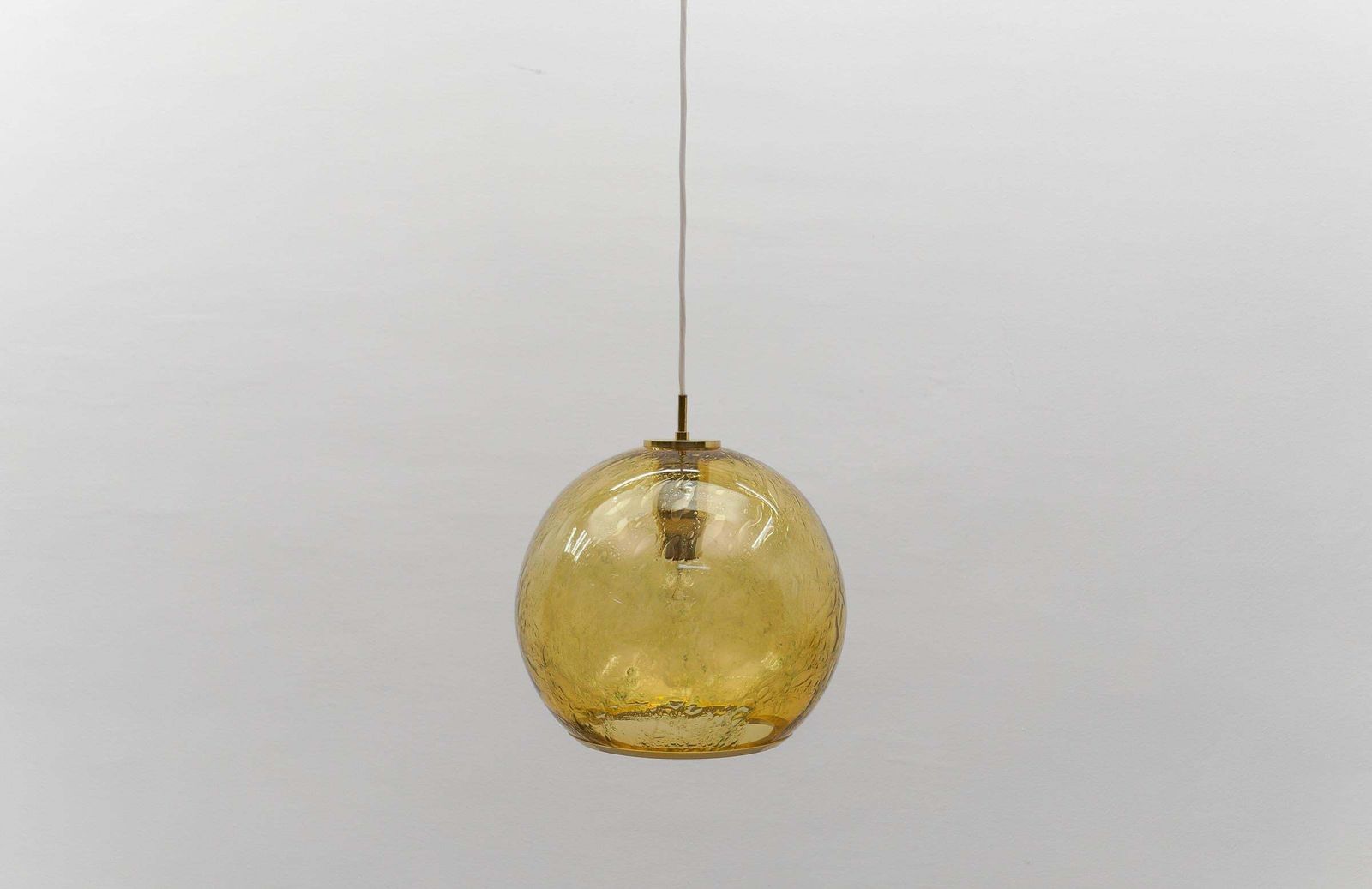Lovely Yellow Glass Ball And Brass Pendant Lamp By Doria,   1960s Germany photo Lighting