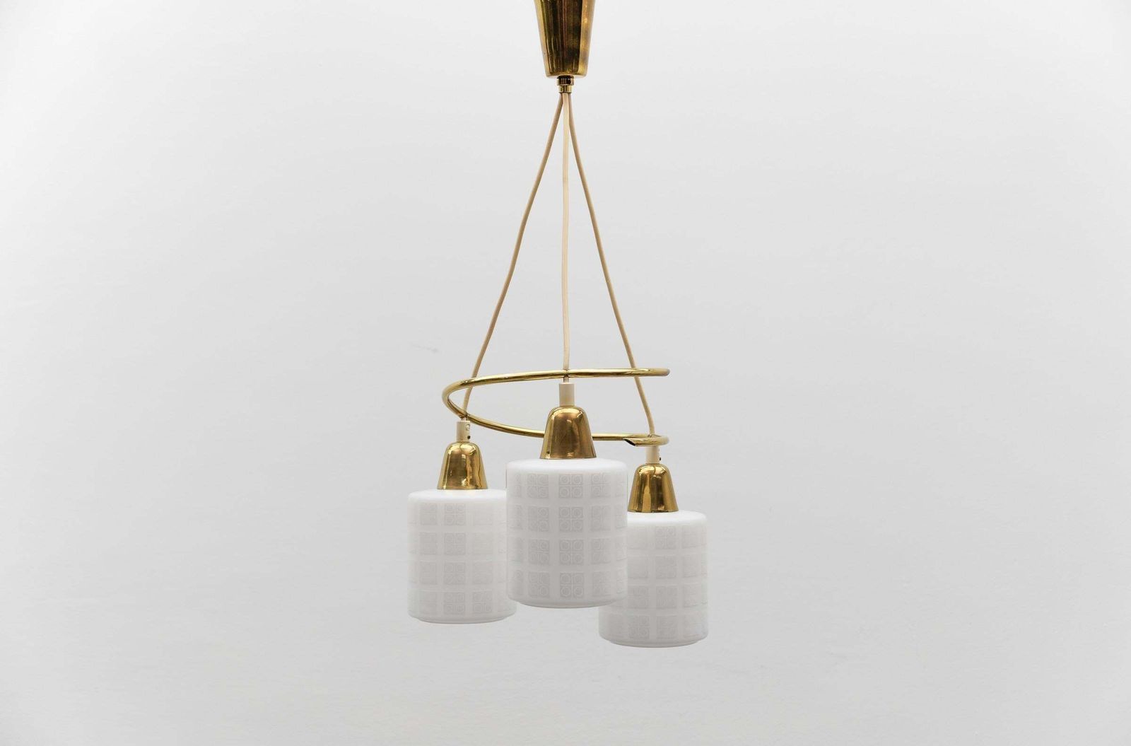 Mid Century Modern Brass And Opal Glass Pendant Lamp, 1950s photo furniture
