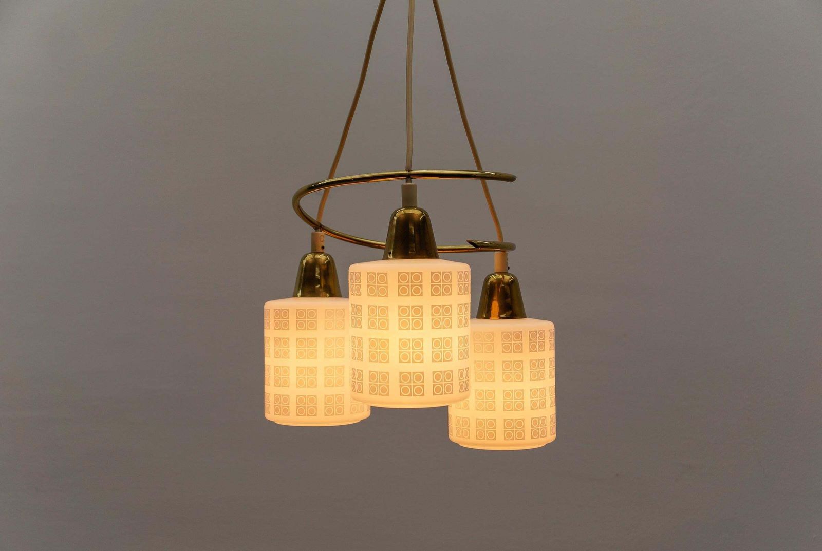 Mid Century Modern Brass And Opal Glass Pendant Lamp, 1950s photo vinterior