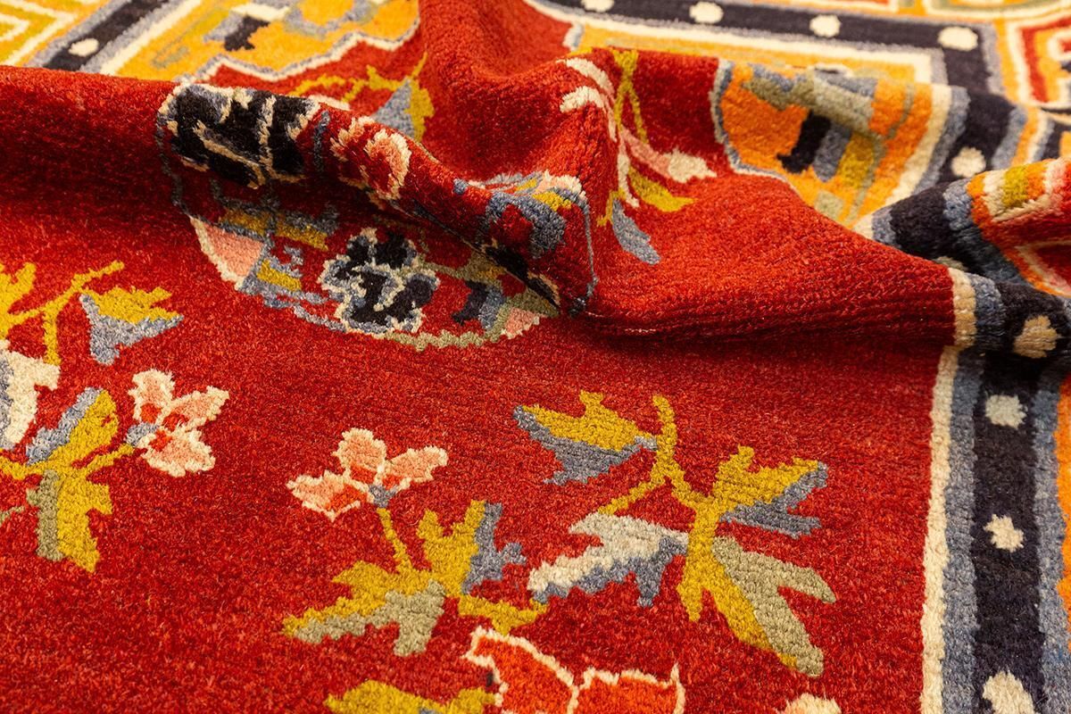 Tibetan Rug Red Field Spiritual Symbolism photo vintage